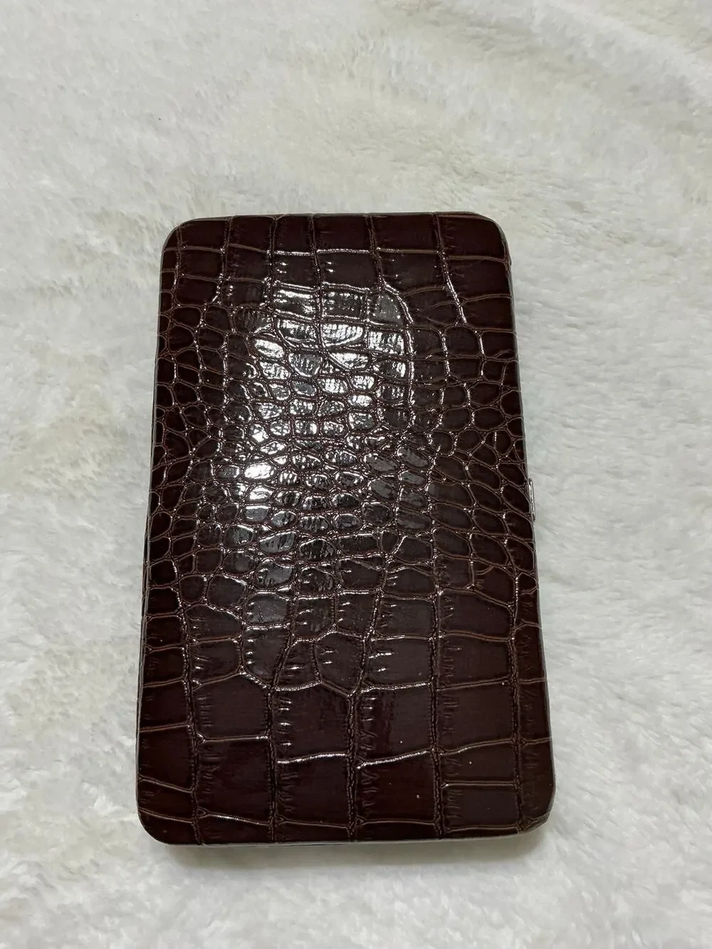 Brown Faux Croc Hard Case Framed Wallet
